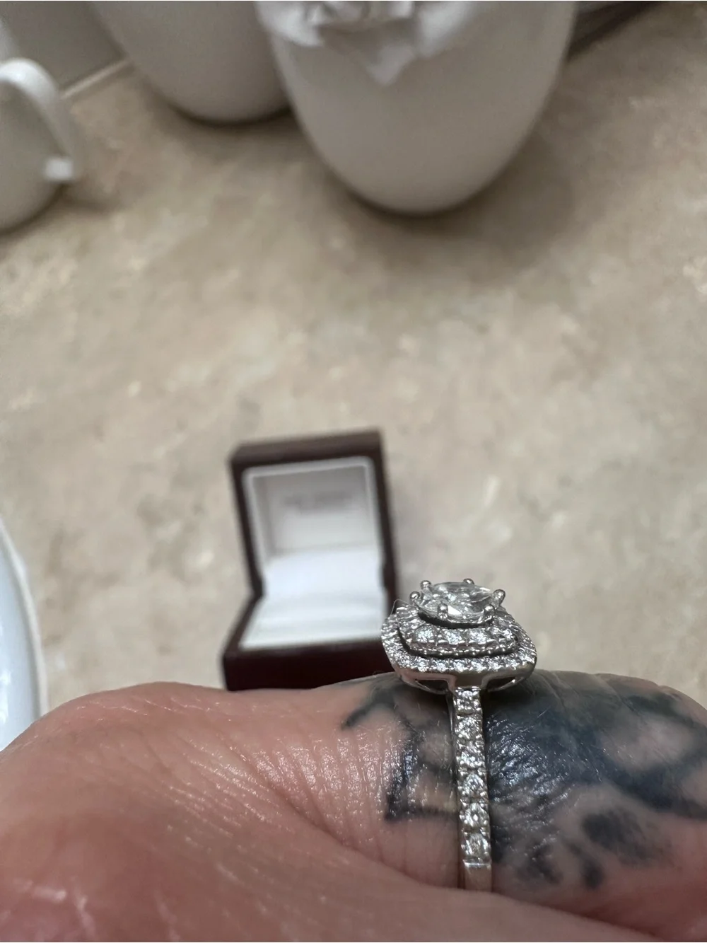 Diamond solitaire Halo Cluster Ring in Silver- White